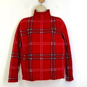 Nicole Miller - Tartan Buffalo Red Check Plaid Mock Neck Long Sleeve Sweater SM